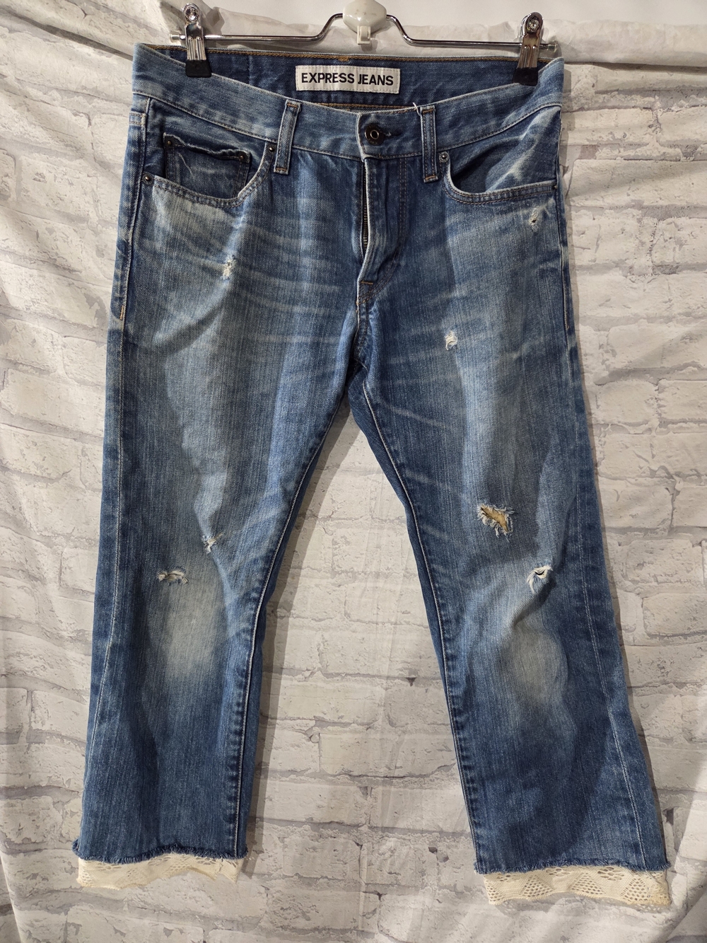 Express Rocco Distressed Light Blue Relaxed Jeans